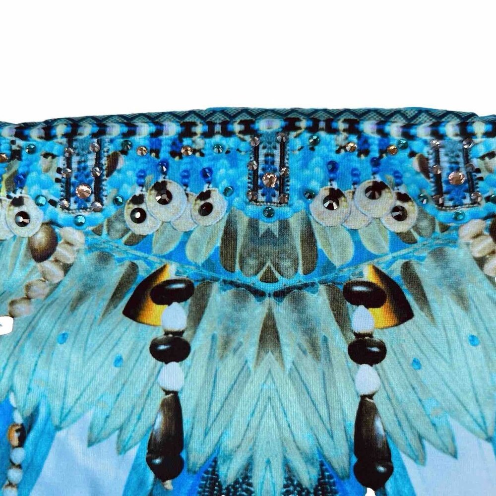 Camilla - Women's XL Bikini Bottom Side Tie Adjustable Blue Gem Beaded Luxury - Picture 6 of 10